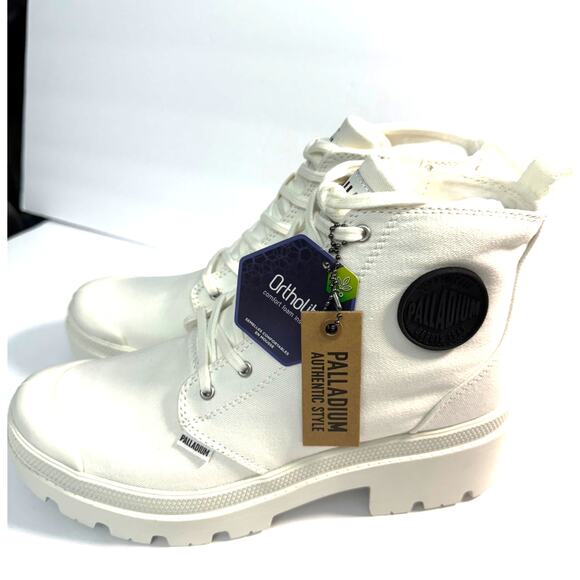 Palladium Pallabase Twill Star White Canvas Combat Zip Size 9 - Picture 1 of 5